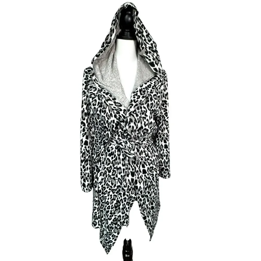 BLUE LIFE Women's S/M White Leopard‎ Print Robe Belted Soft Thick Made in USA
